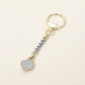 14K Gold Plated CZ Paved Quatrefoil Charm Drop Keychain Bag Charm